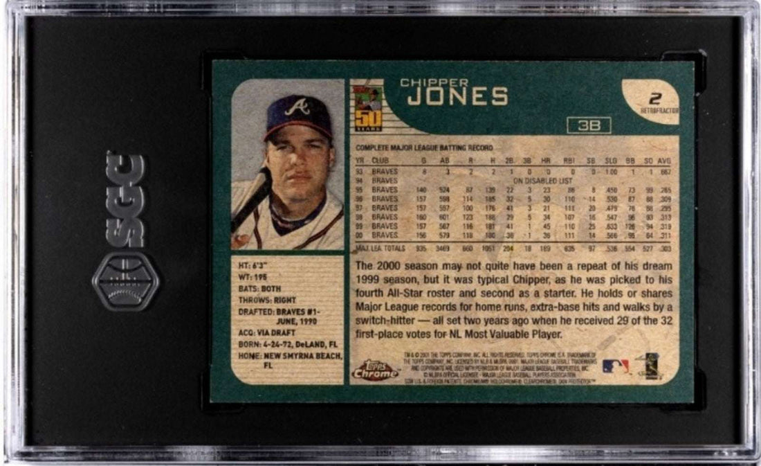 Rare Chipper Jones 2001 Topps Chrome Retrofractor graded SGC 9 in new slab