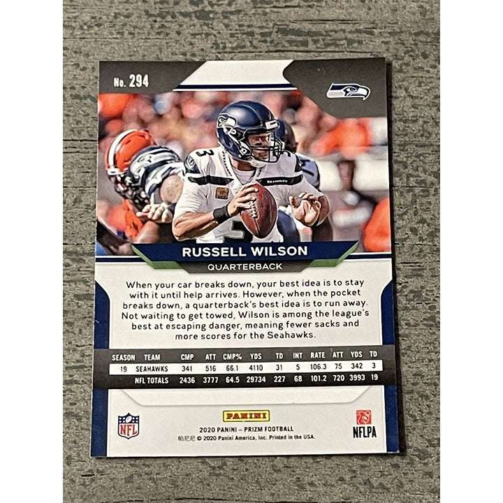 2020 Panini Prizm Russell Wilson Seattle Seahawks NFL football card #294 Prizm Parallel