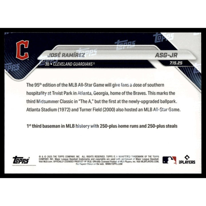 Jose Ramirez 2025 MLB All-Star Game limited edition baseball card back Cleveland Guardians