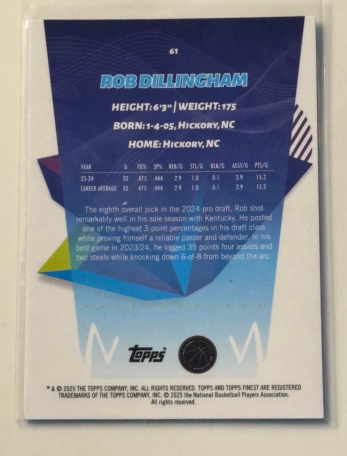 2025 Topps Finest Rob Dillingham RC refractor rookie card #61 NBA Timberwolves with vibrant shine