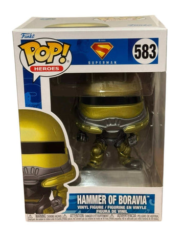 Funko Pop Heroes Hammer of Boravia Superman vinyl figure #583 in box with metallic gold and silver armor
