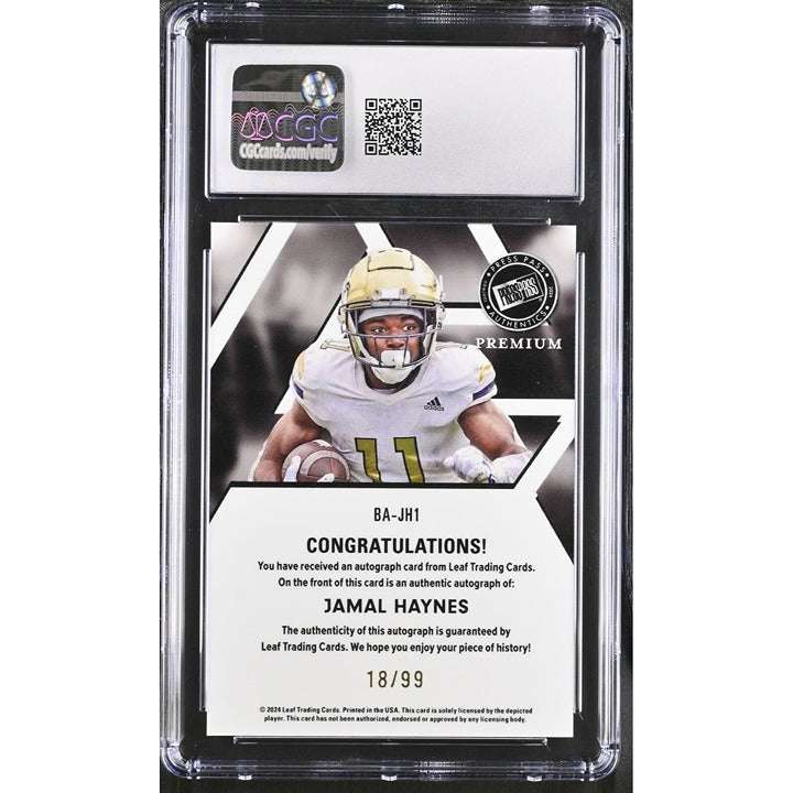 2024 Press Pass Premium Jamal Haynes RC football card graded CGC 8 with autograph