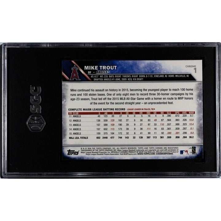 2016 Topps Chrome Mike Trout Los Angeles Angels baseball card graded SGC 9.5