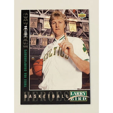 Larry Bird 1993 Upper Deck Basketball Heroes card three NBA championships 1981-86