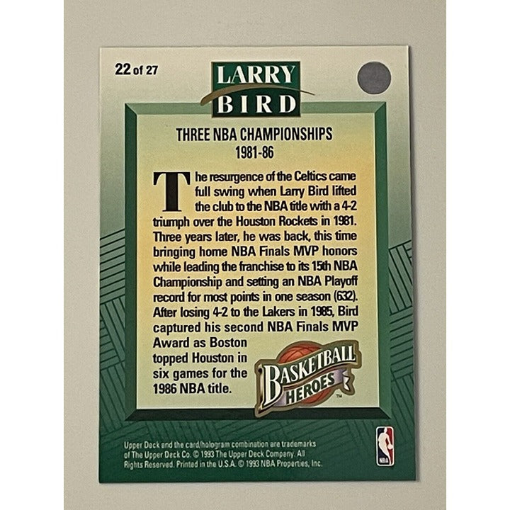 Larry Bird 1993 Upper Deck Basketball Heroes card 22/27 NBA Championships 1981-86