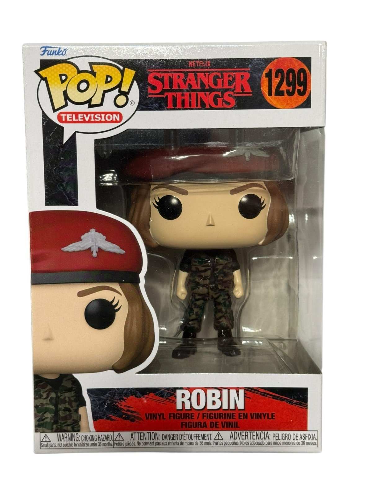Robin Funko Pop 1299 Stranger Things character in camo outfit collectible figure in box