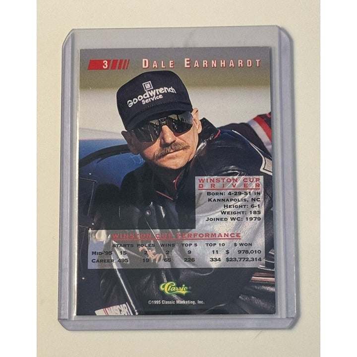 1995 Classic Finish Line Dale Earnhardt silver parallel trading card in protective sleeve