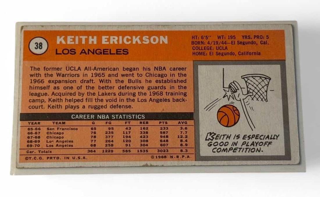 1970-71 Topps Keith Erickson Tallboy vintage basketball card Los Angeles Lakers
