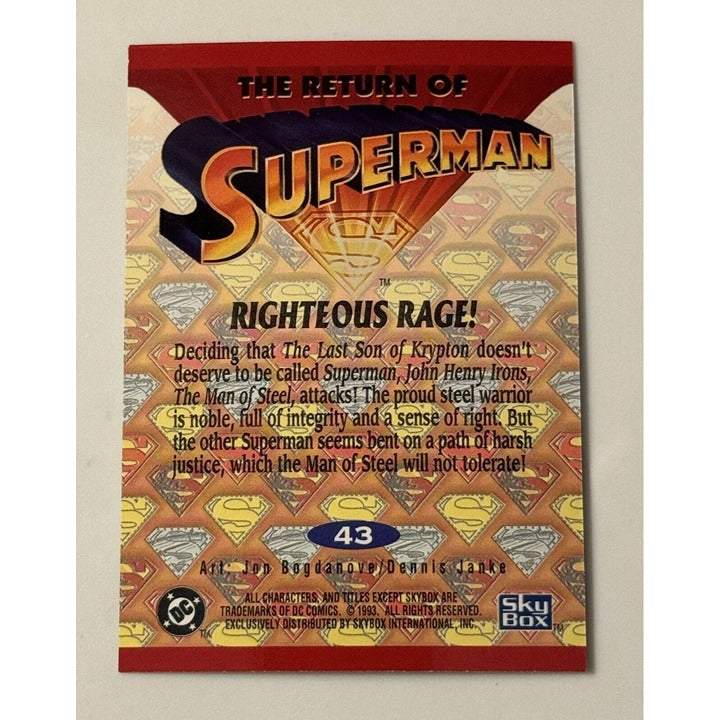 1993 SkyBox Superman Man of Steel Card 43 The Return Of Superman with silver foil parallel and promo feature