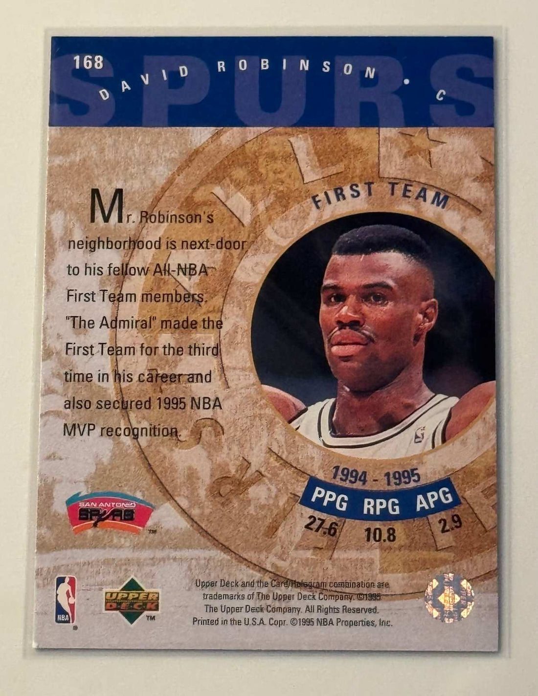 David Robinson 1995 Upper Deck All-NBA David Robinson 1995 Upper Deck All-NBA First Team - SA Spurs Legend - HOF 168