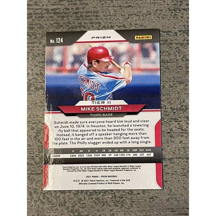 2021 Panini Prizm Blue Wave Mike Schmidt baseball card Phillies HOF #124
