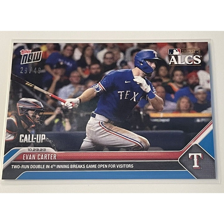 Evan Carter 29/49 Call Up Texas Rangers 2023 MLB TOPPS NOW® Card #1037 Blue Card
