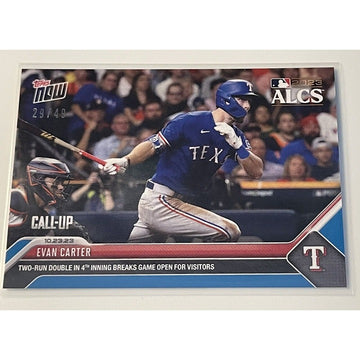 Evan Carter 29/49 Call Up Texas Rangers 2023 MLB TOPPS NOW® Card #1037 Blue Card