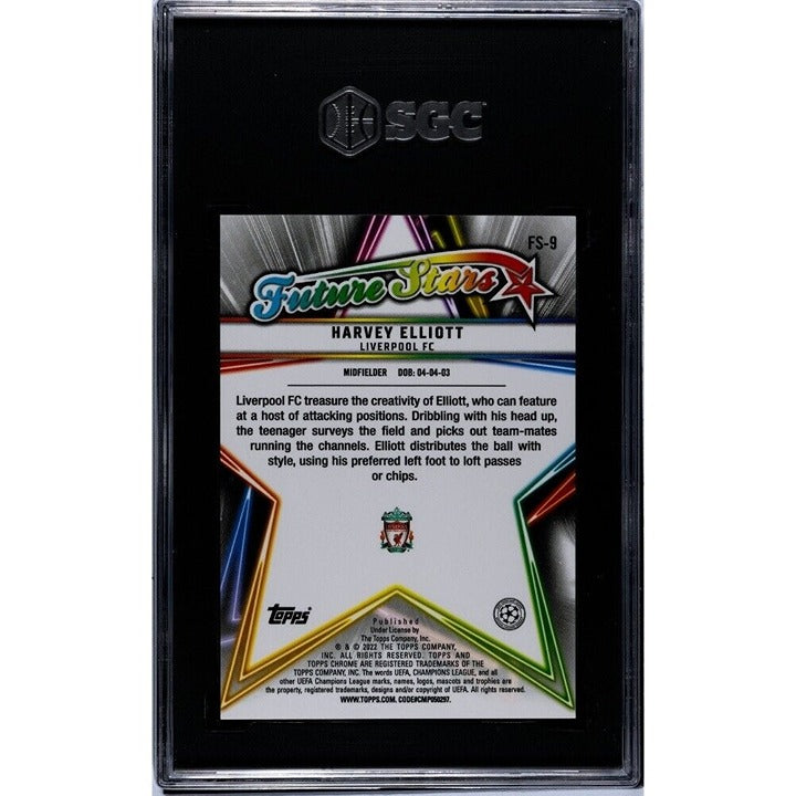Harvey Elliott 2021-22 Topps Chrome UEFA UCL Future Stars Refractor #FS-9 graded SGC 10 collectible soccer card