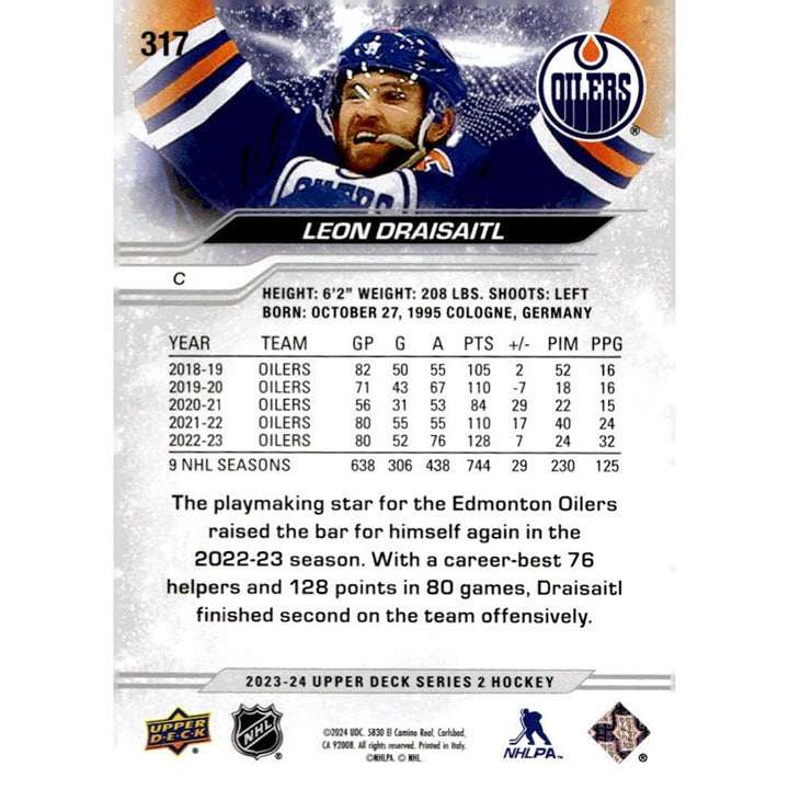 Leon Draisaitl 2023-24 Upper Deck Series 2 NHL Oilers hockey trading card #317