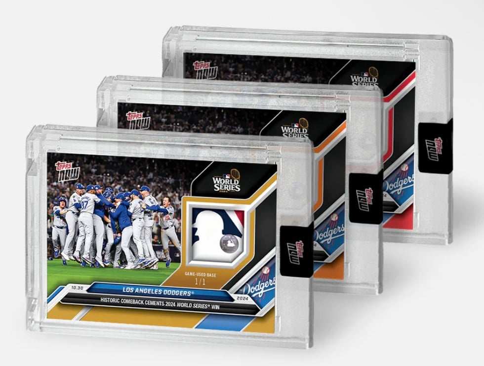 2024 WORLD SERIES game-used base relic card featuring LA Dodgers sealed in protective case
