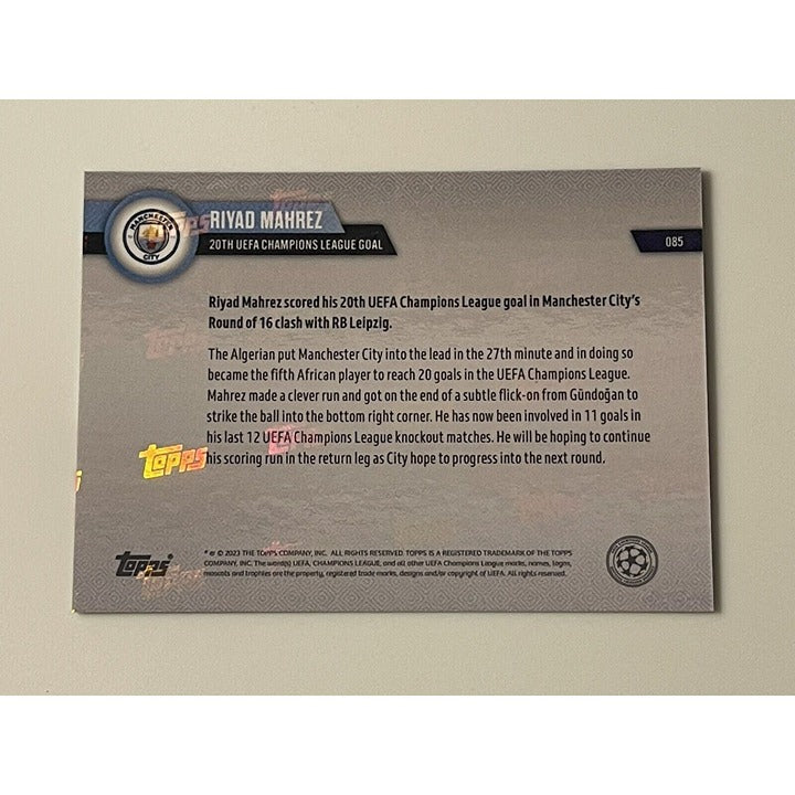 OGRIYAD MAHREZ 2023 Topps NOW UCL Card 085 Manchester City 20th UEFA Goal collectible card