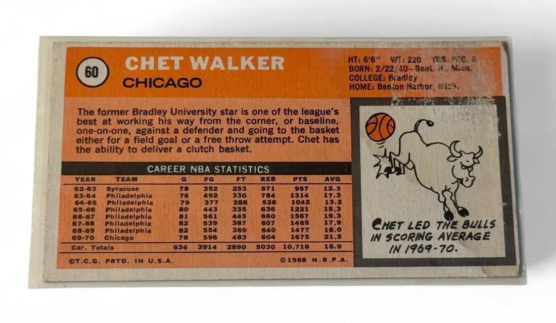 1970-71 Topps Chet Walker Tallboy Basketball Card #60 Chicago Bulls vintage collectible