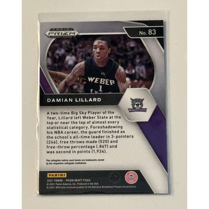 2021-22 Panini Prizm Draft Picks Damian Lillard basketball card card #83 Milwaukee Bucks front view