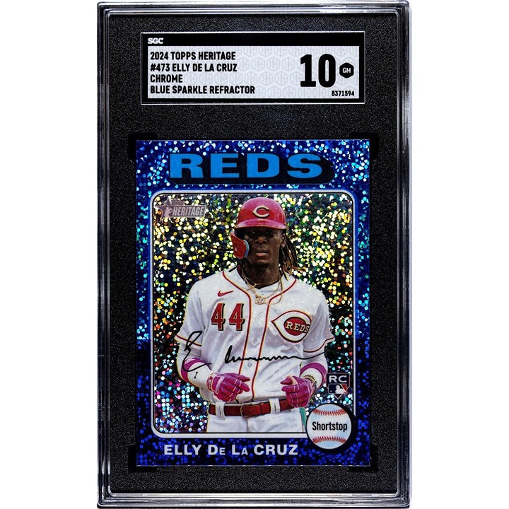 2024 Topps Heritage Elly De La Cruz RC Chrome Blue Sparkle Refractor #473 SGC 10