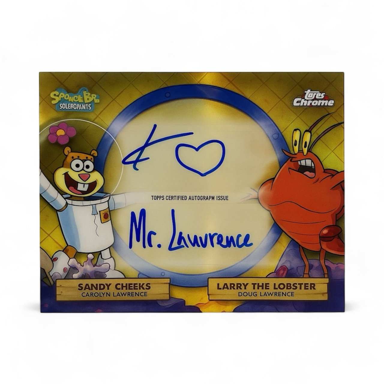 2025 Topps Chrome SpongeBob Sandy Cheeks and Larry the Lobster dual autograph card