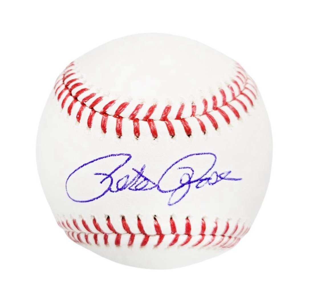 Pete Rose signed official MLB baseball with bold blue autograph and red stitching