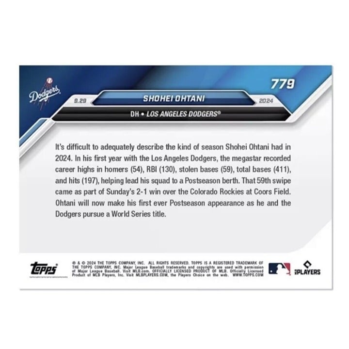 2024 Shohei Ohtani MLB Topps Now LA Dodgers limited edition baseball card number 779
