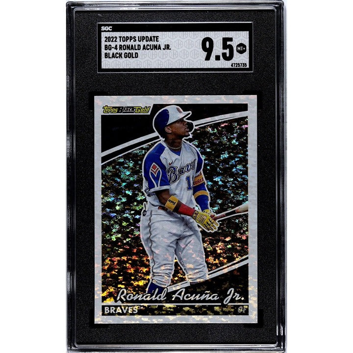 Ronald Acuna Topps Black Gold Shimmer Refractor baseball card graded SGC 9.5 showing Acuna Jr. in Braves uniform with bat