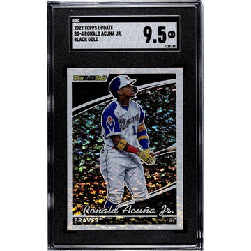 Ronald Acuna Topps Black Gold Shimmer Refractor baseball card graded SGC 9.5 showing Acuna Jr. in Braves uniform with bat
