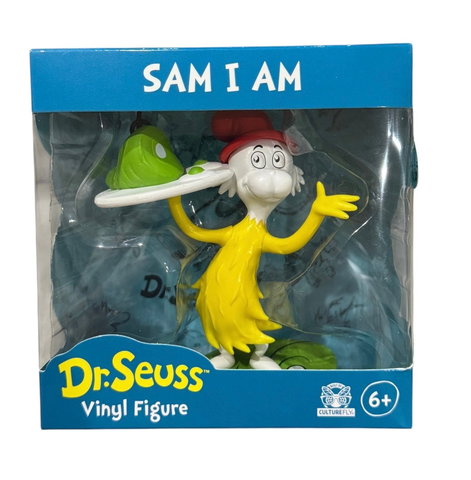 Dr Seuss Sam I Am vinyl figure with green eggs and ham collectible in display box