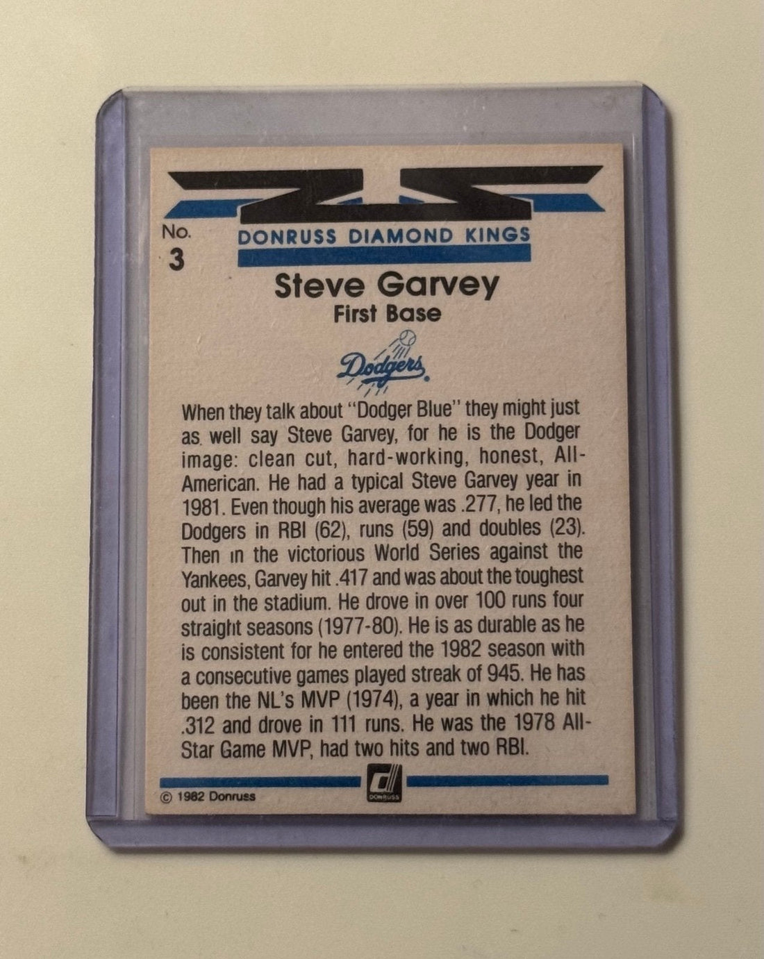 Steve Garvey Vintage Donruss Steve Garvey Vintage 1982 Donruss Diamond Kings Card 3 MLB LA Dodgers