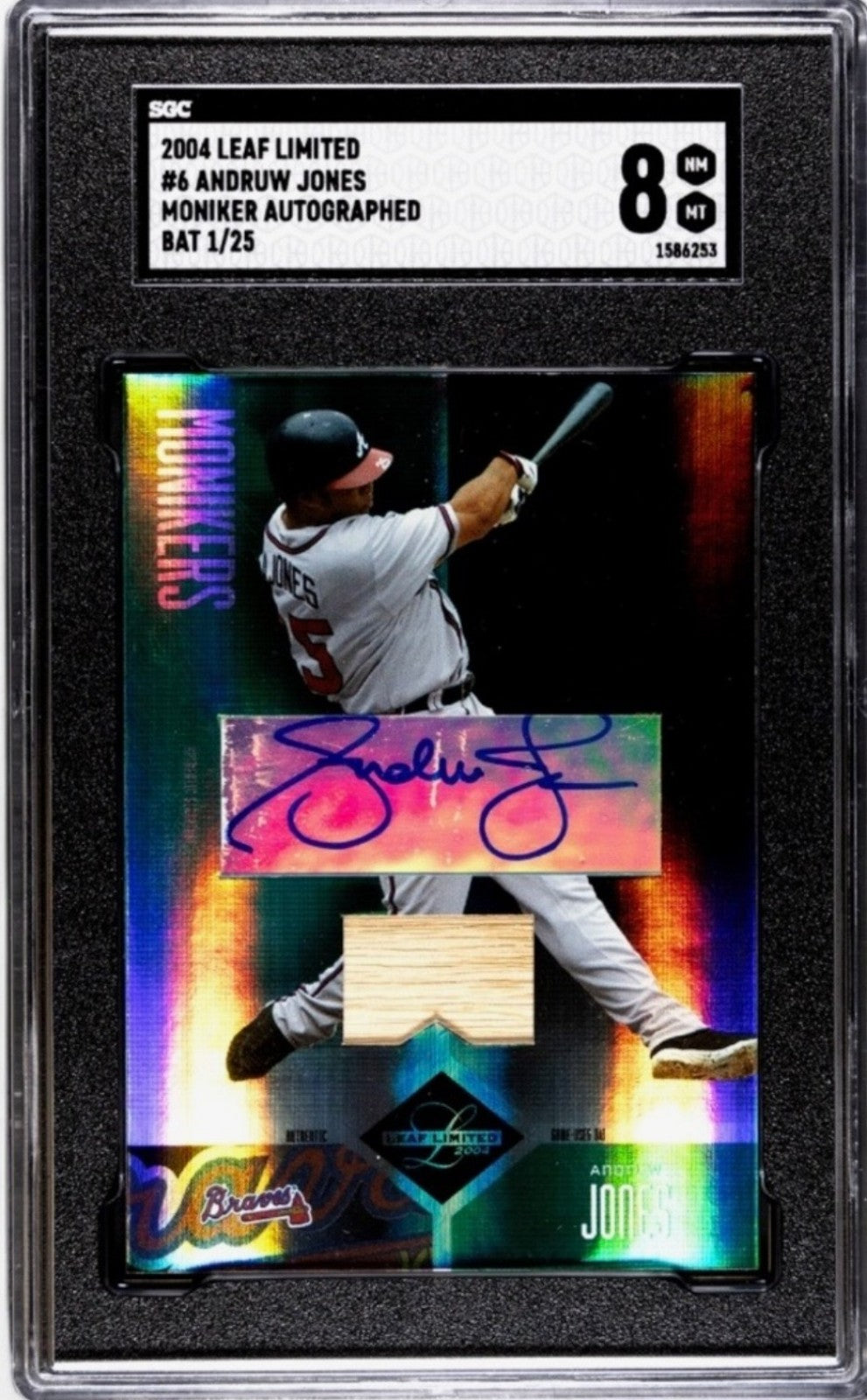 1/25 2004 LEAF LIMITED ANDRUW JONES MLB ATL BRAVES MONIKER AUTOGRAPHED BAT SGC 8