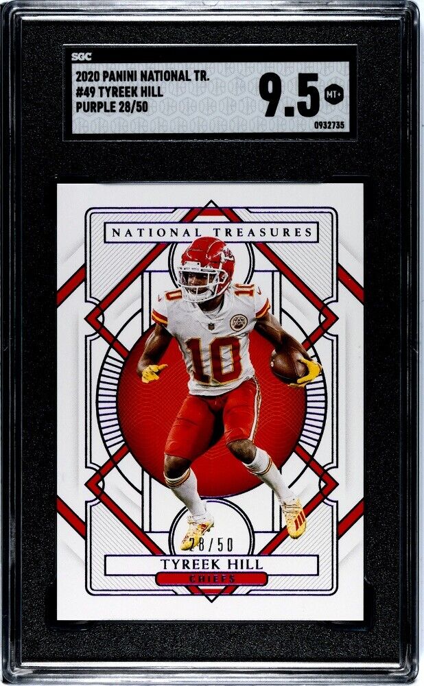 28/50* Tyreek Hill 2020 Panini Natl. Treasures NFL Chiefs/Dolphin s #49 - SGC 9.