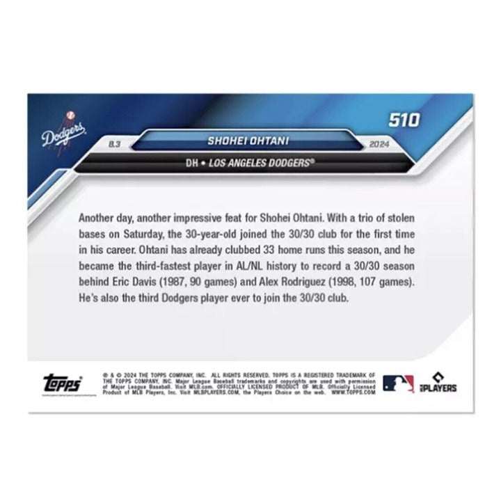 2024 MLB TOPPS NOW Shohei Ohtani limited edition baseball card Dodgers 30/30 season collectible