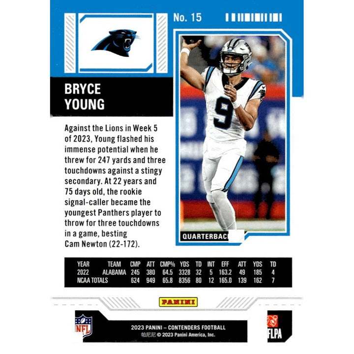 2023 Panini Contenders Bryce Young Carolina Panthers NFL football trading card