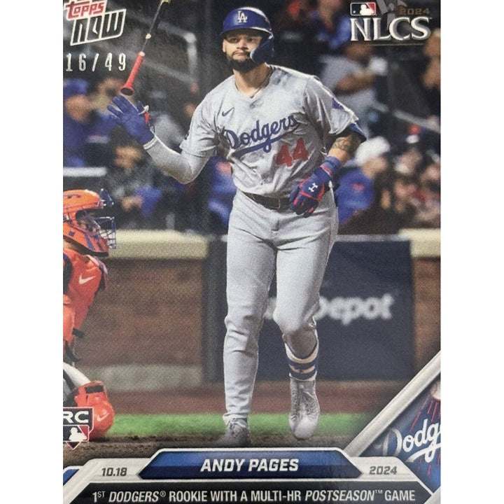 Limited edition 16/49 Andy Pages RC 2024 Topps NOW Dodgers rookie baseball card multi-HR game