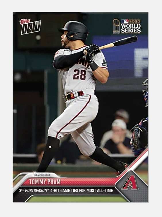 WORLD SERIES highlight card of Tommy Pham 2023 Topps NOW Arizona Diamondbacks four hit game