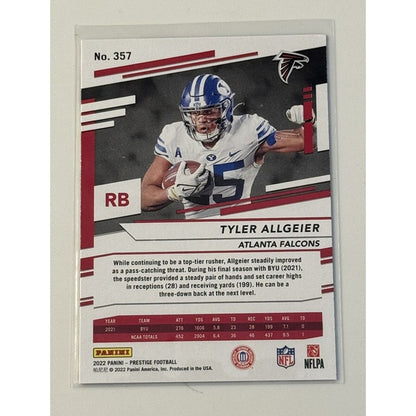 2022 Panini Prestige Tyler Allgeier RC NFL NFC Atlanta Falcons Rookie Card #357*