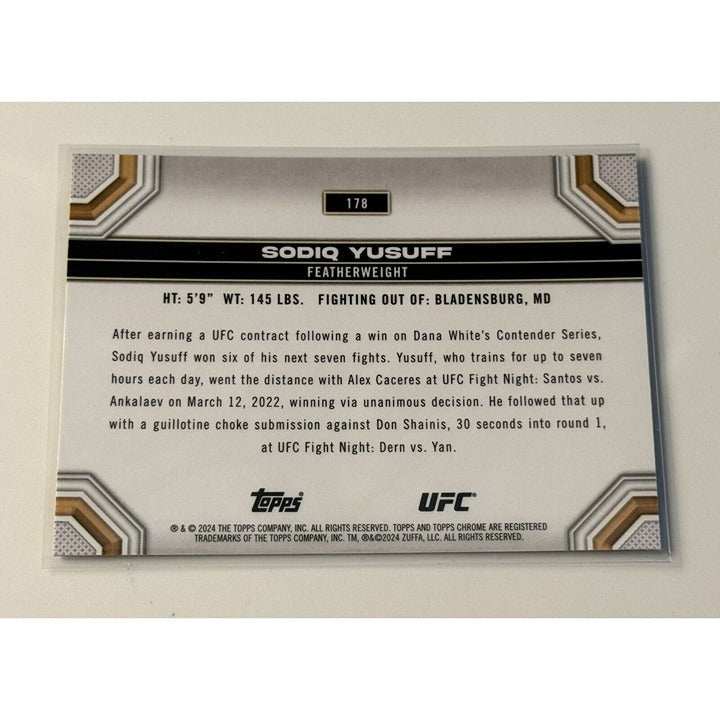 2024 Topps Chrome UFC Sodiq Yusuff Featherweight trading card #178 with refractor design
