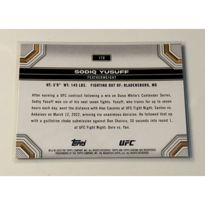 2024 Topps Chrome UFC - Sodiq Yusuff - Featherweight UFC Fight Night - Card #178