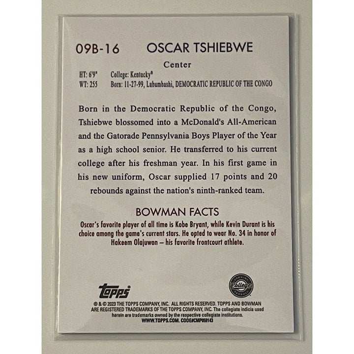 2022-23 Bowman University Chrome Oscar Tshiebwe rookie basketball card Kentucky Wildcats