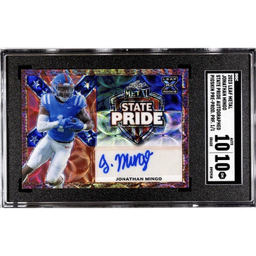 1/1 Jonathan Mingo RC Auto 2023 Leaf Metal State Pride Pigskin Pre-Prod SGC 10GM