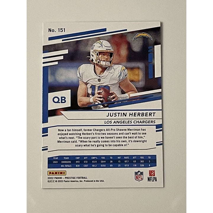 2022 PANINI PRESTIGE #151 JUSTIN HERBERT LOS ANGELES CHARGERS FOOTBALL MINT!