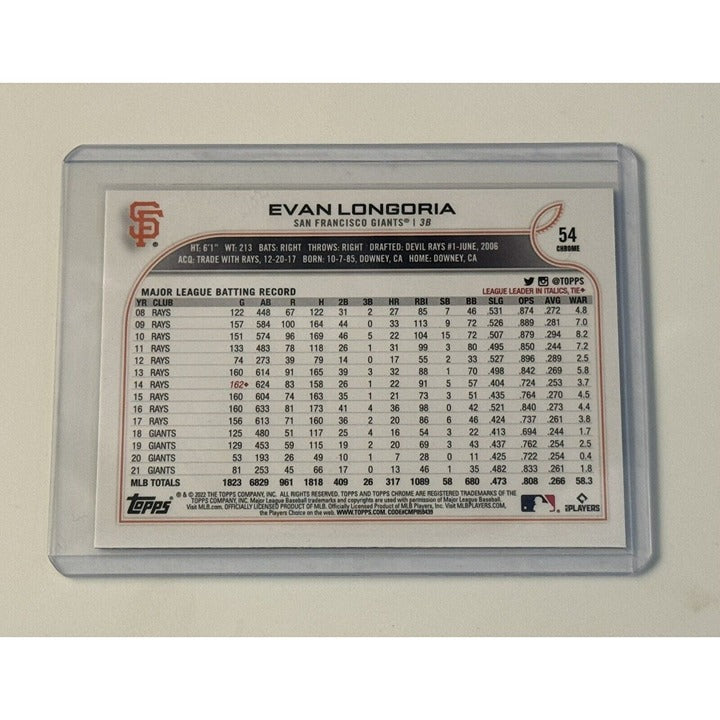 2022 Topps Chrome Evan Longoria Logo Refractor Card MLB San Fran Giants Card #54