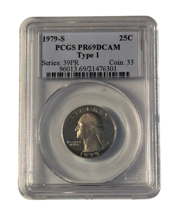 1979‑S Washington Quarter, Proof, Type 1 (filled “S”), graded PCGS PR69 DCAM