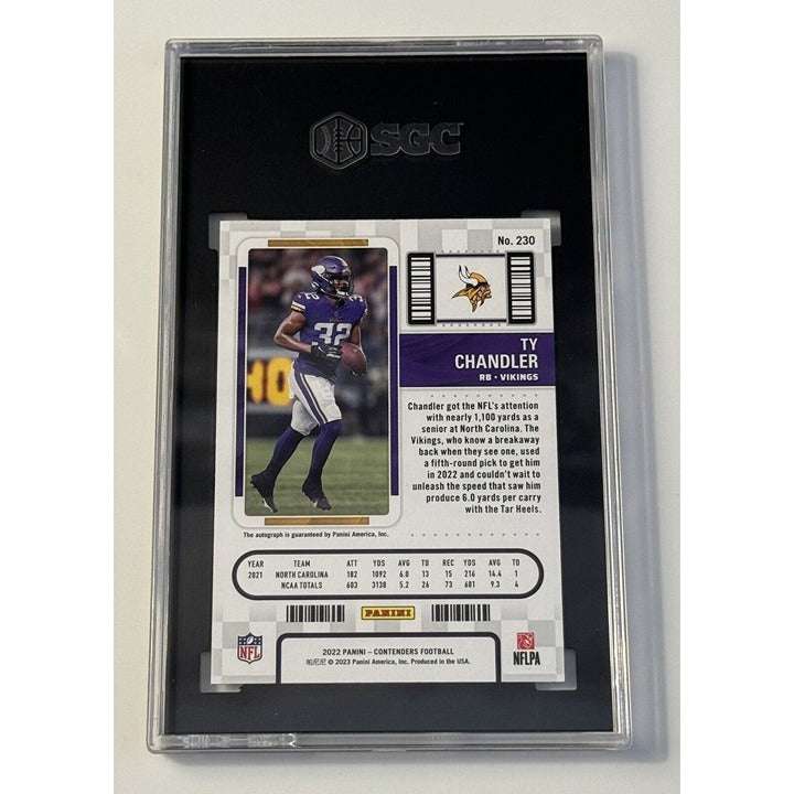 2022 Panini Contenders Ty Chandler autographed rookie ticket football card graded 10 by SGC in protective case