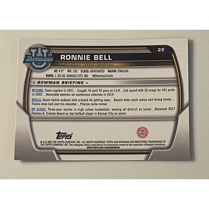 Ronnie Bell* 2022 Bowman Chrome U PINK REFRACTOR RC #22 WOLVERINES NFL 1st ROUND