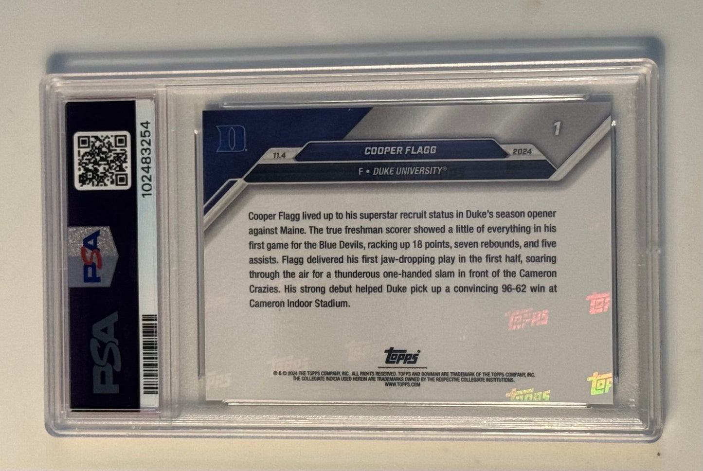 2024 BOWMAN U NOW
COOPER FLAGG RC Card #1 - PSA 10 GEM MINT! - #1 NBA Draft Pick