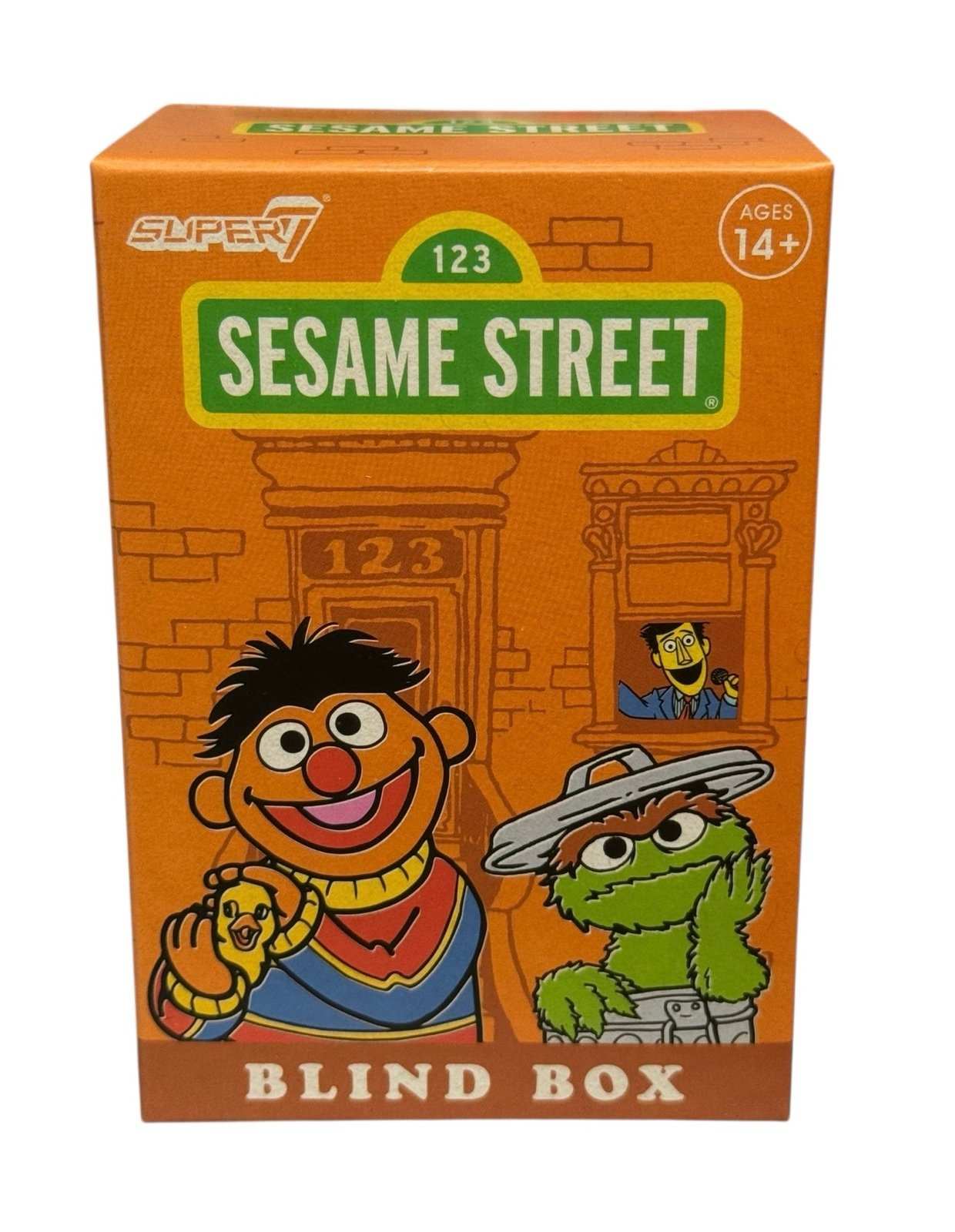 Super7 Sesame Street blind box mini figure collectible with Ernie and Oscar the Grouch artwork
