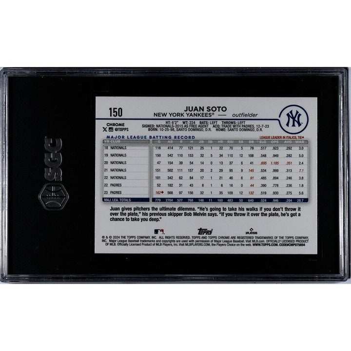 2024 Topps Chrome Juan Soto refractor baseball card graded SGC 10 featuring NY Yankees player